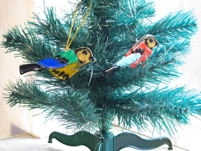 Bird ornament Fused glass bird Christmas tree decor Holiday Etsy