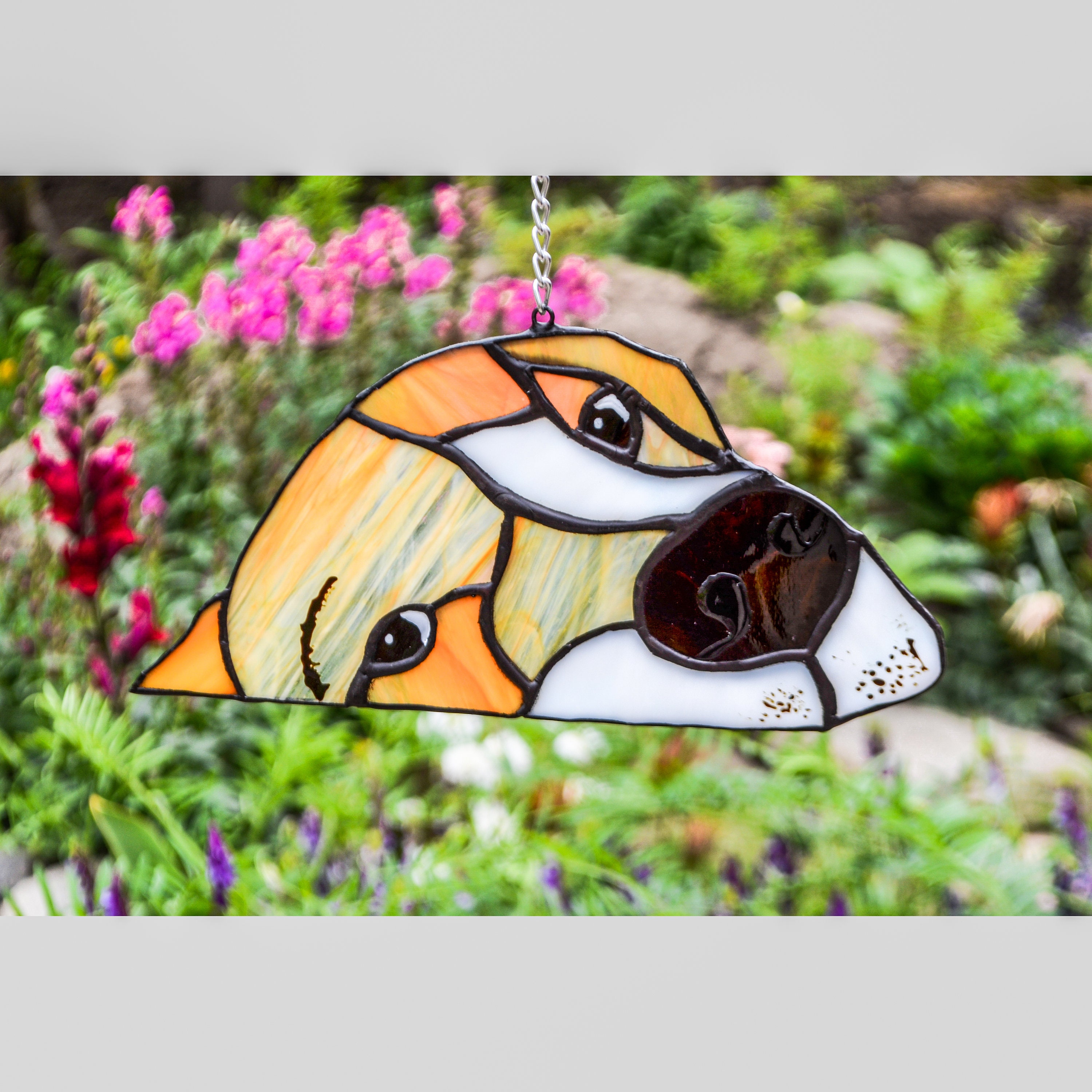 Stained Glass Funny Dog Suncatcher Playful Stained Glass Pup Etsy