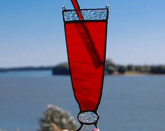 Red Wine Glass Stained Glass Suncatcher – Bar Kitchen Window Decor Gift