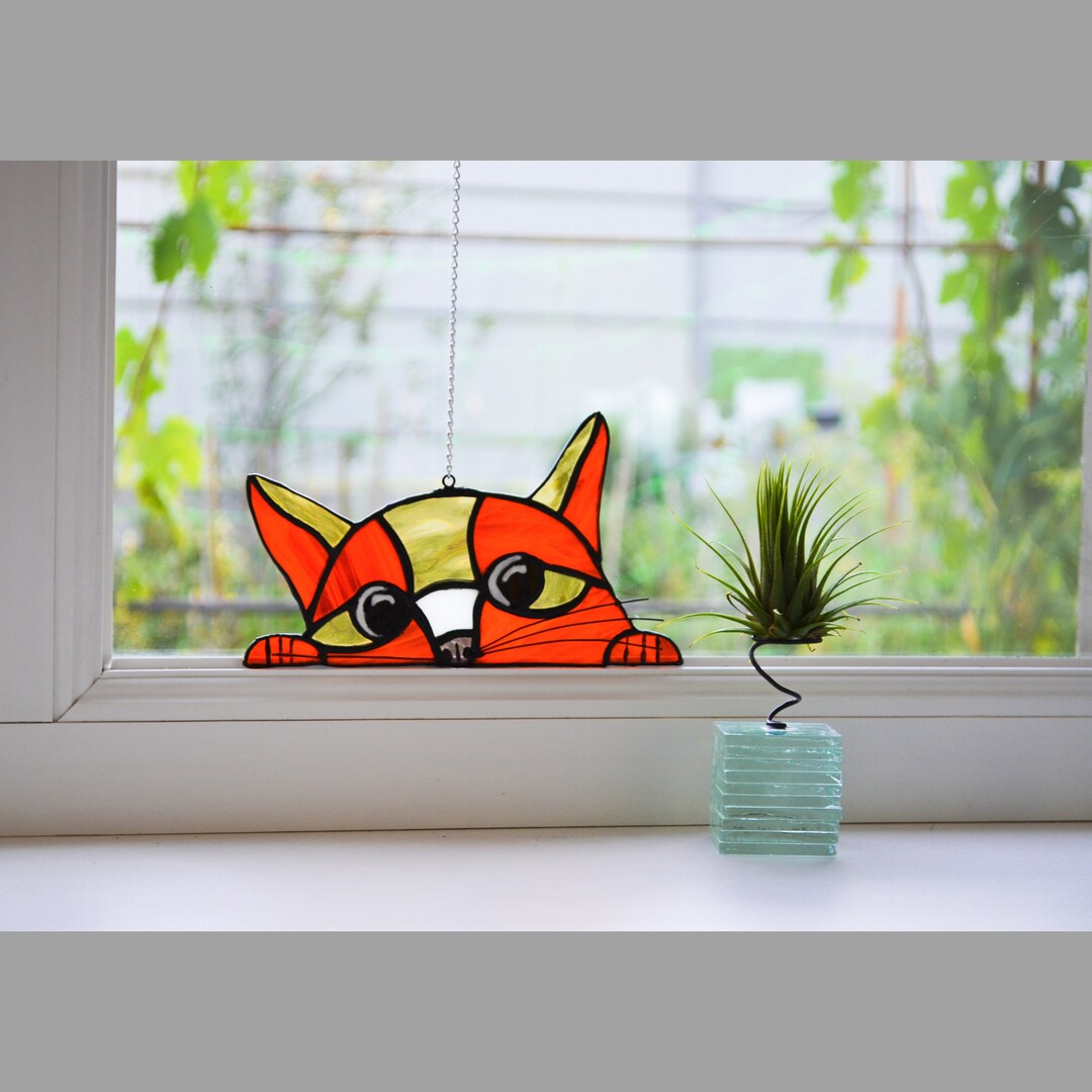Black Cat Stained Glass Suncatcher - Memorial Gift For Cat Lovers, Window Hanging Decor