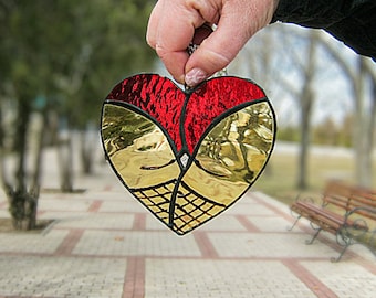 Cheeky Stained Glass Heart Suncatcher: Red Lacy Panties, Whimsical Decor