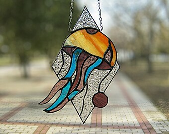 Stained Glass Jellyfish Suncatcher - Sea Life Window Hanging - Coastal Decor