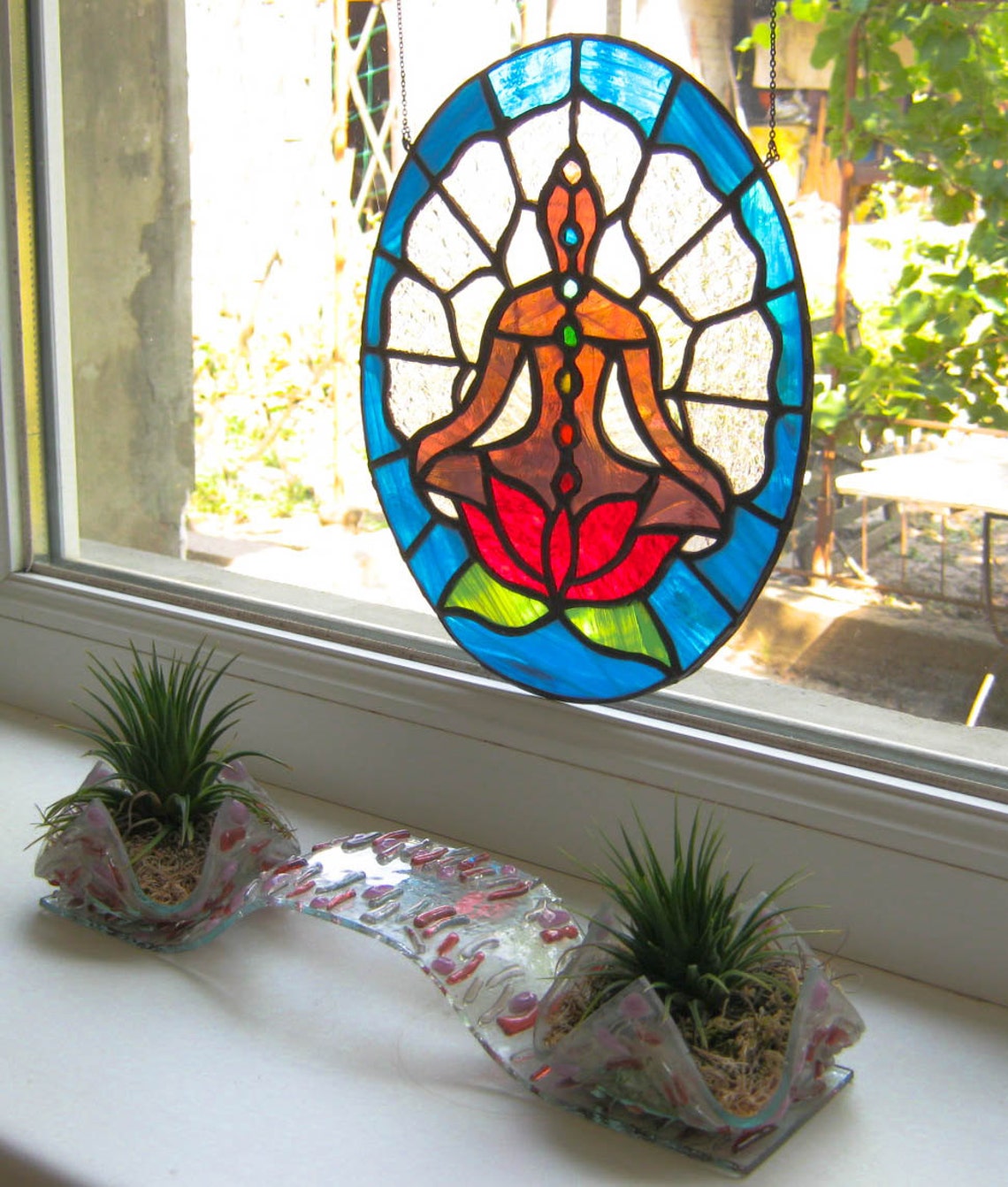 Stained glass buddha Sacred suncatcher Yoga room decor Chakras | Etsy