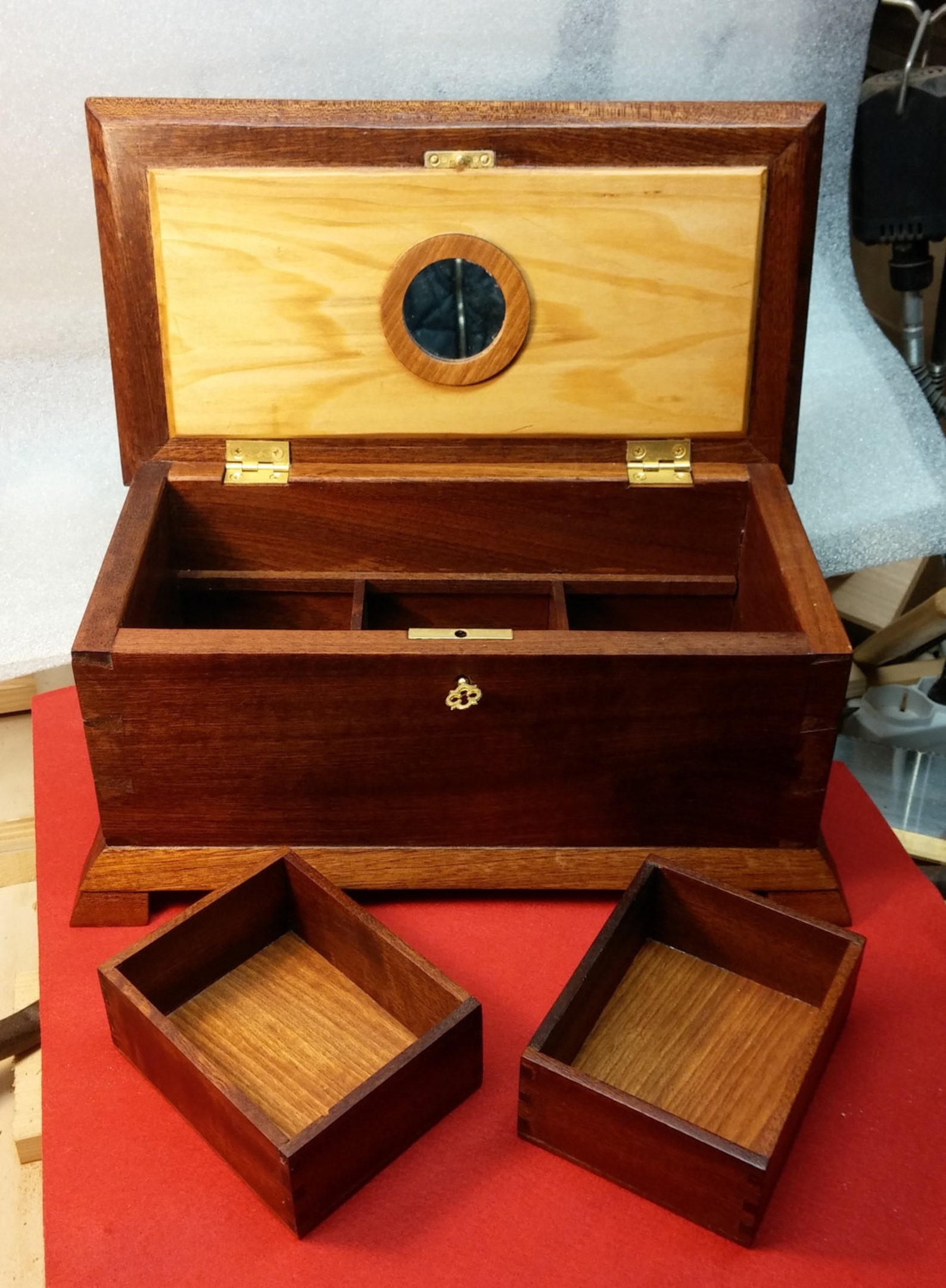 Custom Hand CARVED Mahogany JEWELRY BOX Custom Jewelry Boxes Custom