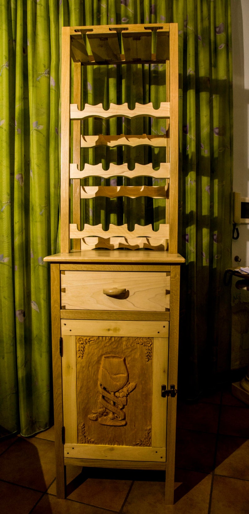 CUSTOM carved WINE and liquor CABINET