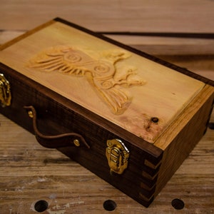 Custom walnut hand CARVED BOX - custom box