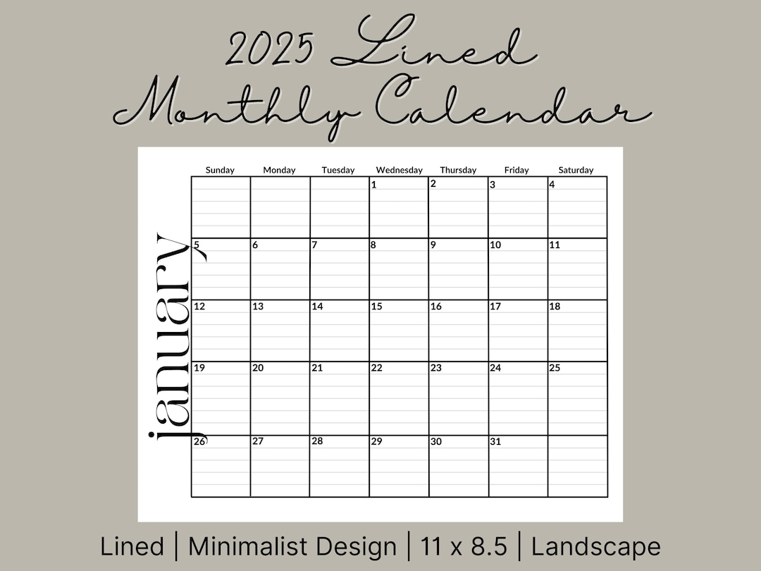 2025 Lined Monthly Calendar Printable – Minimalist, Teacher-friendly, Landscape PDF for Easy Planning Printable 2025 Monthly Calendar - Etsy 2025-lined-monthly-calendar-printable-minimalist-teacher-friendly-landscape-pdf-for-easy-planning-printable-2025-monthly-calendar-etsy