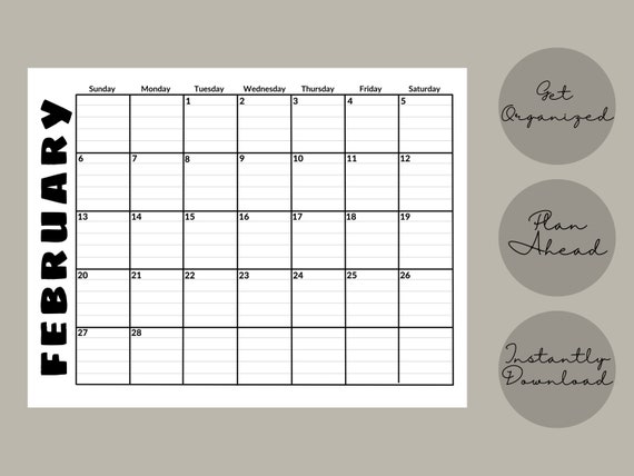 printable 2022 monthly calendar lined landscape etsy