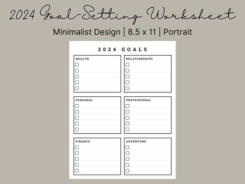 2024 Goal Setting Worksheet Categories Goal Planning Template Intention