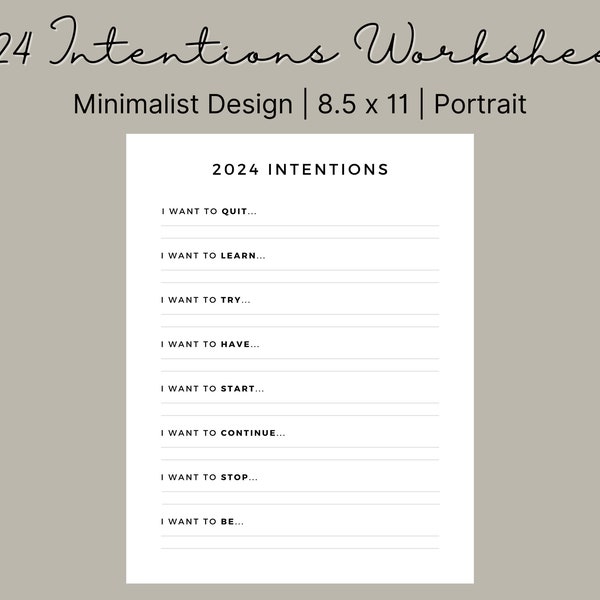 2024 Intentions Printable | Goal Setting Worksheet | Intention Setting | 2024 Goal Planner | Law of Attraction Manifestation Worksheet