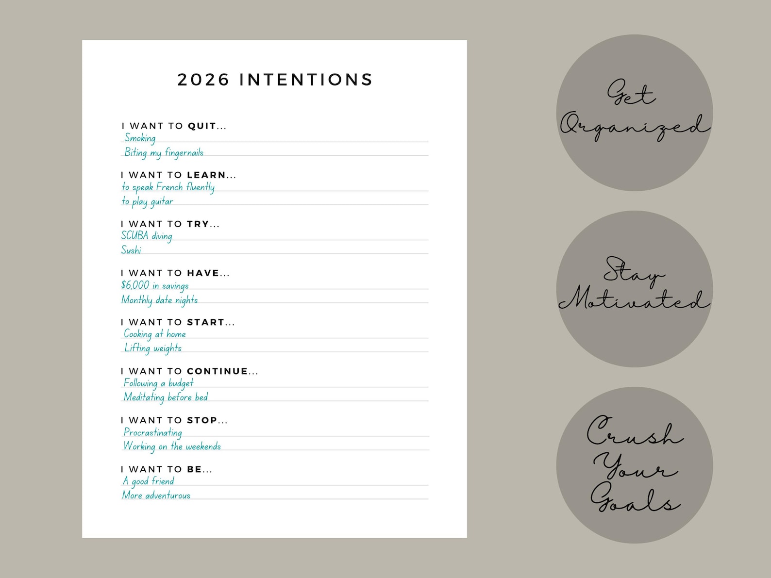 Weekly Intentions Worksheet.pdf 2026 Intentions Worksheet Printable | New Year Goal Setting Template ...