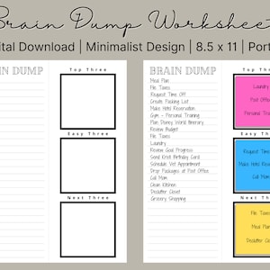 Druckbares Brain Dump Arbeitsblatt | Brain Dump Organizer | Brain Dump Bullet Journal | Brain Dump Planer | Brain Dump Printable Planner
