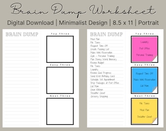 Brain Dump Worksheet Printable | Minimalist Organizer (Digital Download)