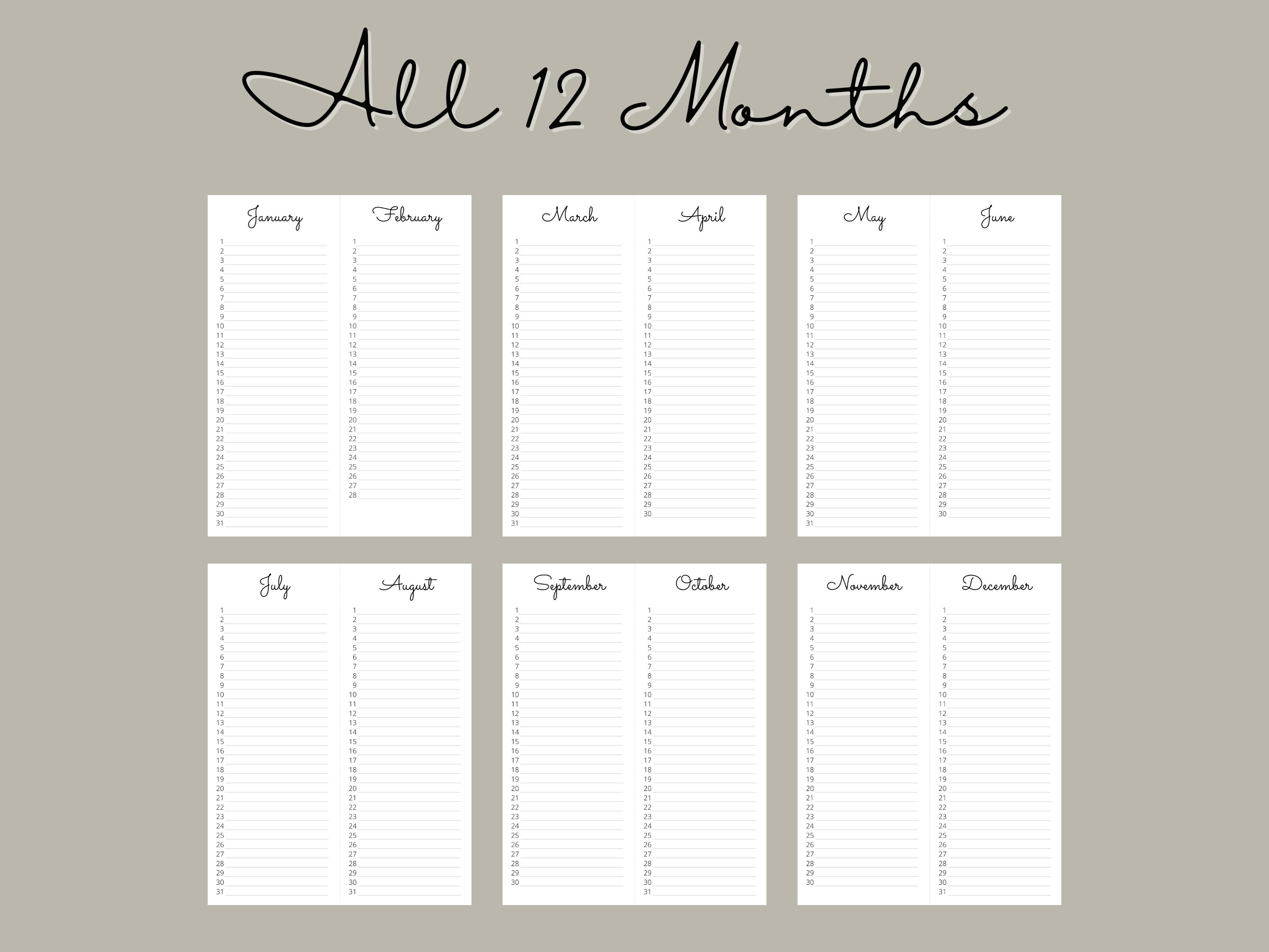 Perpetual List Calendar Printable Monthly Calendar List Calendar ...