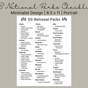 Printable United States National Park Checklist | Travel Checklist | Road Trip Checklist | Camping Checklist | Hiking Checklist