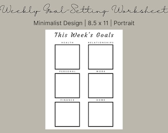 Weekly Goal-Setting Worksheet | Minimalist Design (Digital Download)