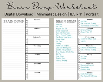 Printable Brain Dump Worksheet | Weekly Organizer (Digital Download)