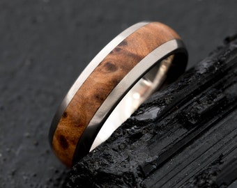 Thuya Wood Inlaid Titanium Band, Comfort Fit Titanium Wood  Inlay Wedding Band, Unisex Wedding Band, Personalised Band