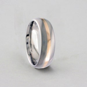 Rose Gold Titanium Band, Inlaid Titanium Wedding Band, 18 Carat Gold Ring, Mens Wedding Band, Personalised Band