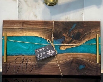 Black Walnut Epoxy River Charcuterie/Serving Board - Personalized Gifts
