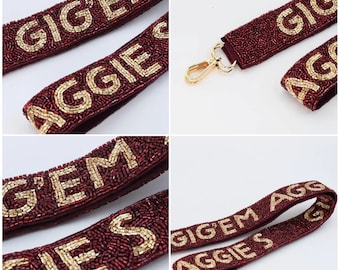 Maroon/Gold Beaded Strap - Gameday Purse Strap - beaded bag strap - stadium bag strap - Aggie - game day gear - beaded purse strap