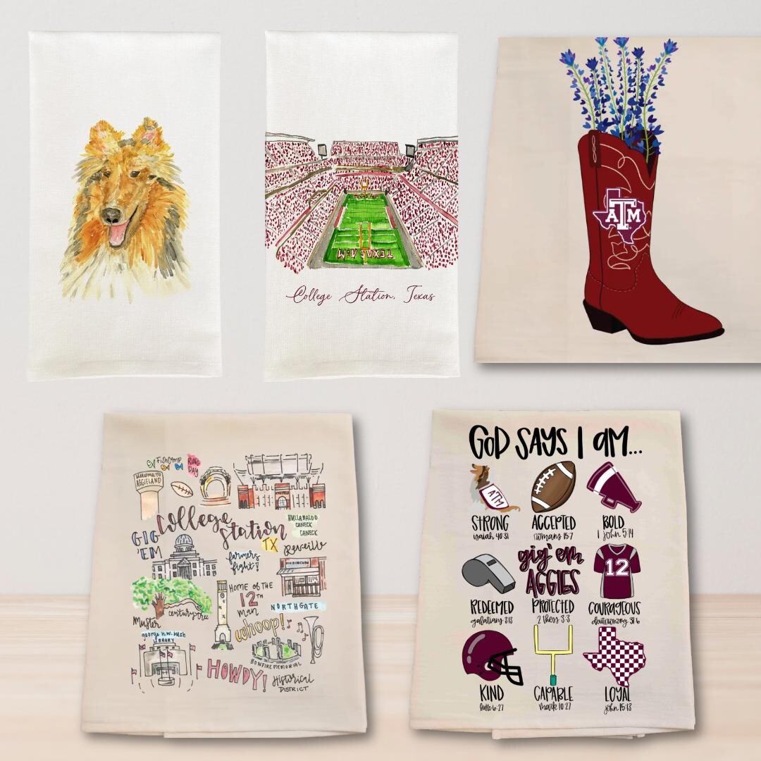 College Station/aggie-inspired Kitchen Tea Towels – Unique Gifts for ...