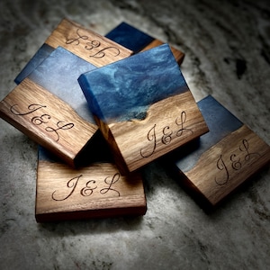 Black Walnut Epoxy Coasters with River, Custom