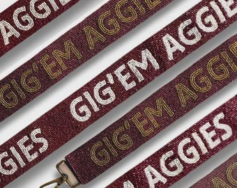 Texas Aggie "Gig 'Em" Beaded Strap - Gameday Purse Strap - beaded bag strap - stadium bag strap - Aggie game day gear - beaded purse strap