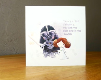 Star Wars Darth Vader and Princess Leia style personalisd Fathers Day, Star Wars Fathers Day Card best Dad, father and daughter