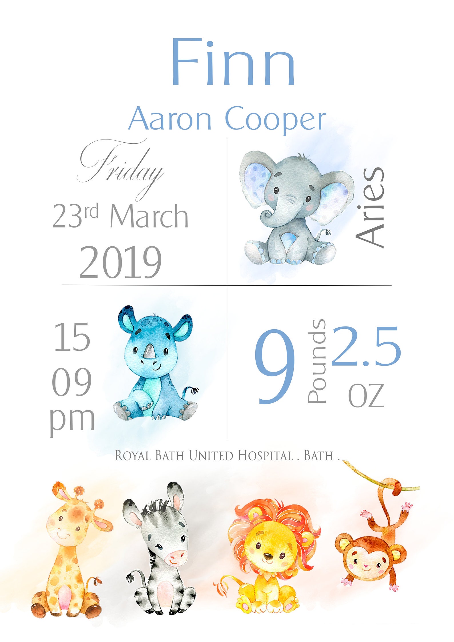 New Baby personalised print Jungle Animals Nursery gift Etsy