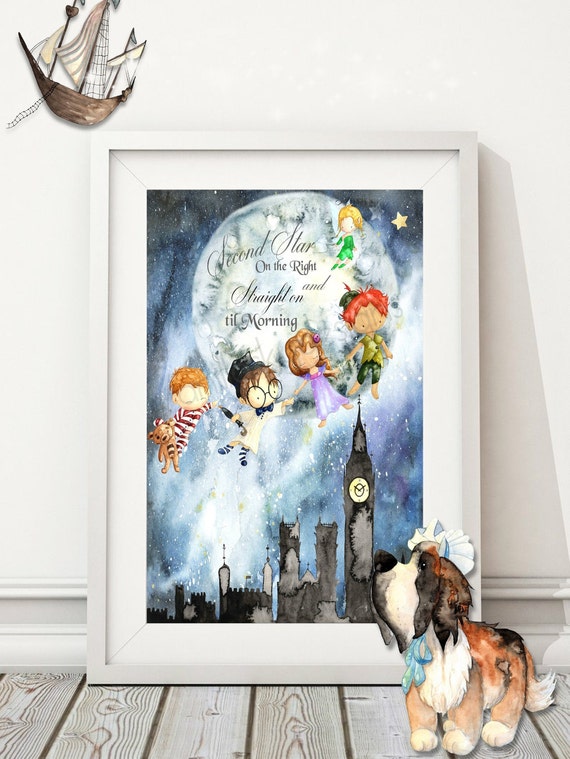 Peter Pan Nursery Wall Art Print Movie Quote Neverland Second Star On The Right