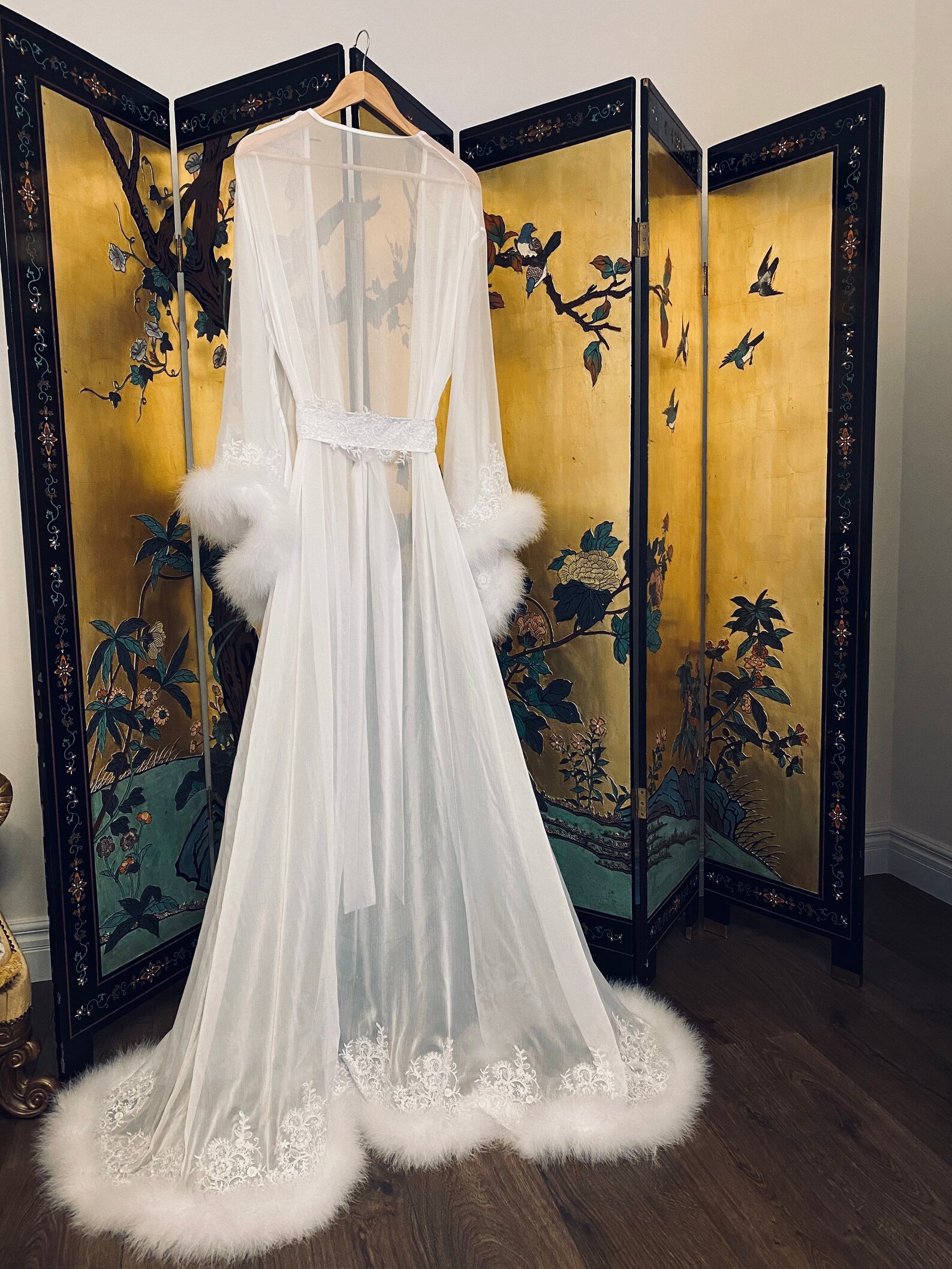 Marabou Long Silk Robe/ White Bridal Robe/ Silk Bridal Robe/ Etsy Canada