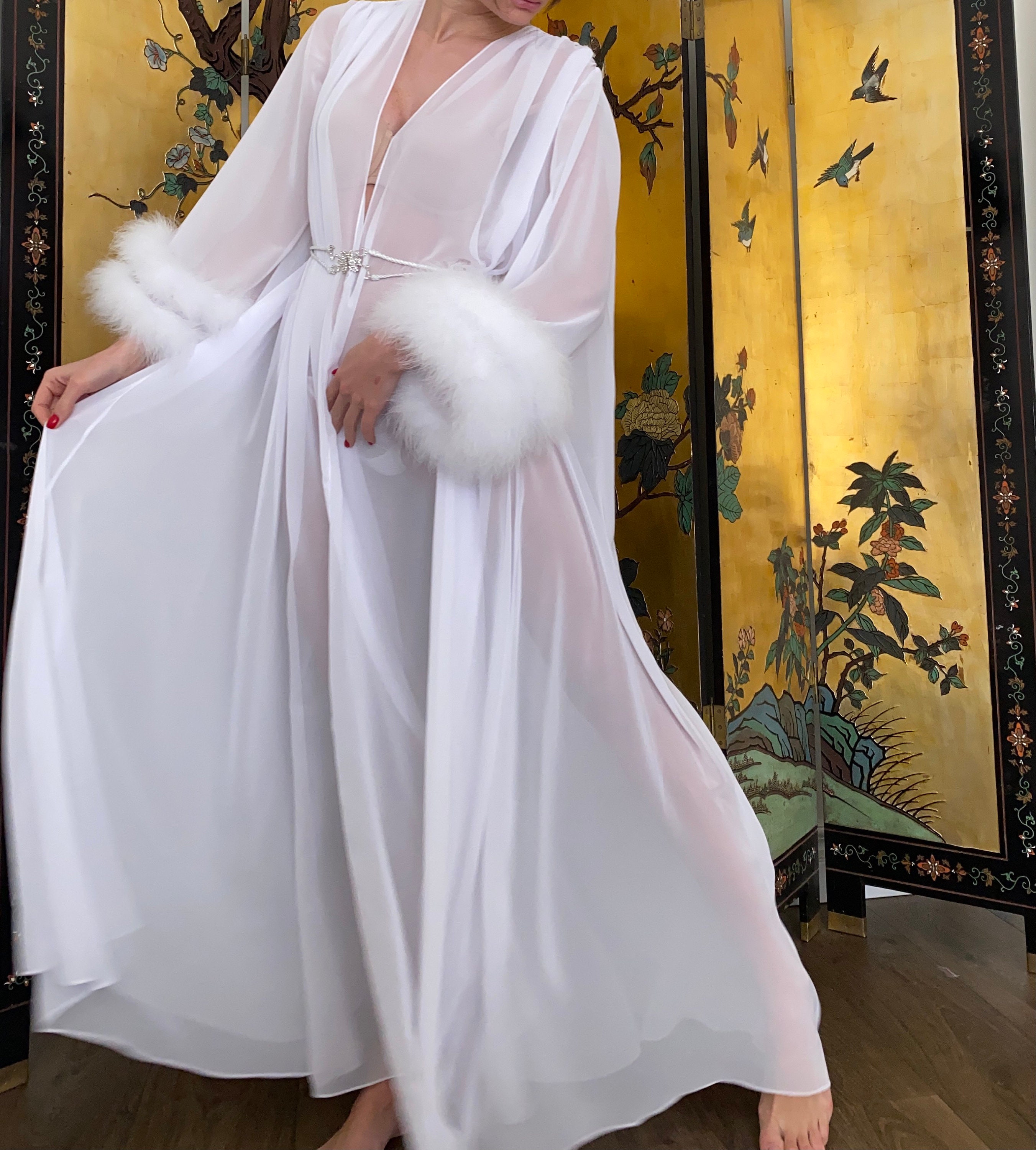 satin marabou robe