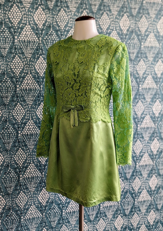 Vintage 1970s Dress, Dyed Green