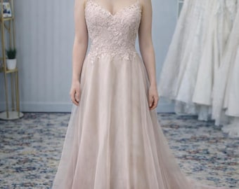 Hand Dyed Floral Lace Wedding Dress | Blush Pink Ombre Gown