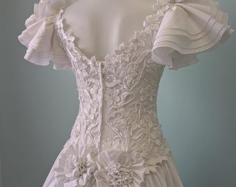 Vestido de noiva vintage House of Bianchi dos anos 1980, comprimento pequeno, como está