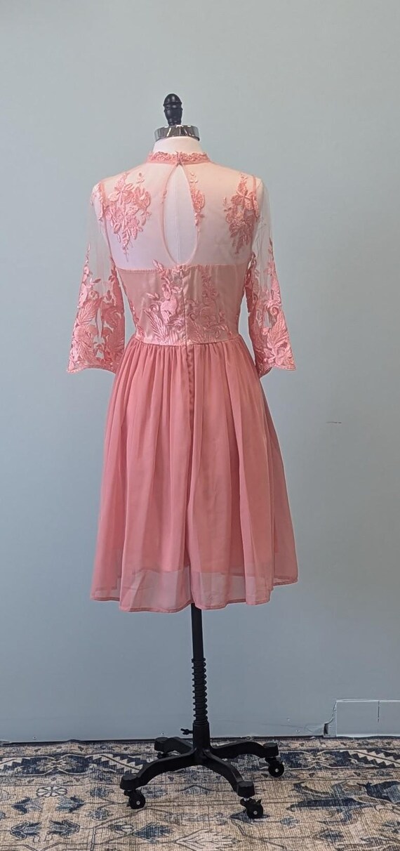 open lace back dress Milla Women's Sheer Sleeves Maxi Tulle Dress