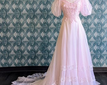 Vestido de noiva vintage tingido à mão rosa tamanho 10