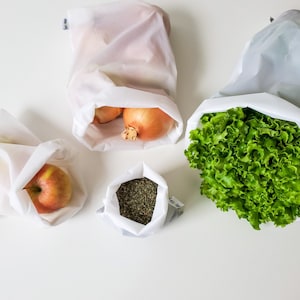 Ensemble de 4 sacs réutilisables pour aliments en vrac, sac pour aliments en vrac, sac à farine, sac à épices, petit, moyen, grand et très grand, nylon indéchirable BLANC