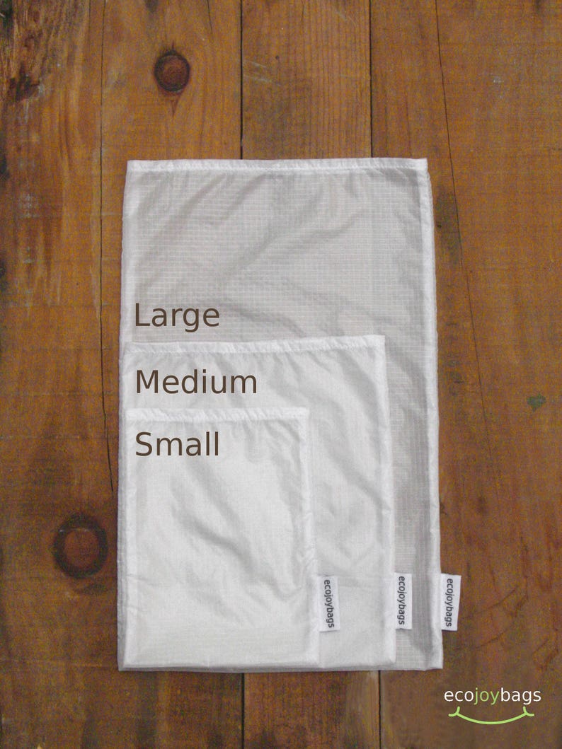 Reusable bulk food bag, bulk bin bag, flour bag, spice bag, Set of 3-small, medium, large reusable food bag, ripstop nylon WHITE image 4