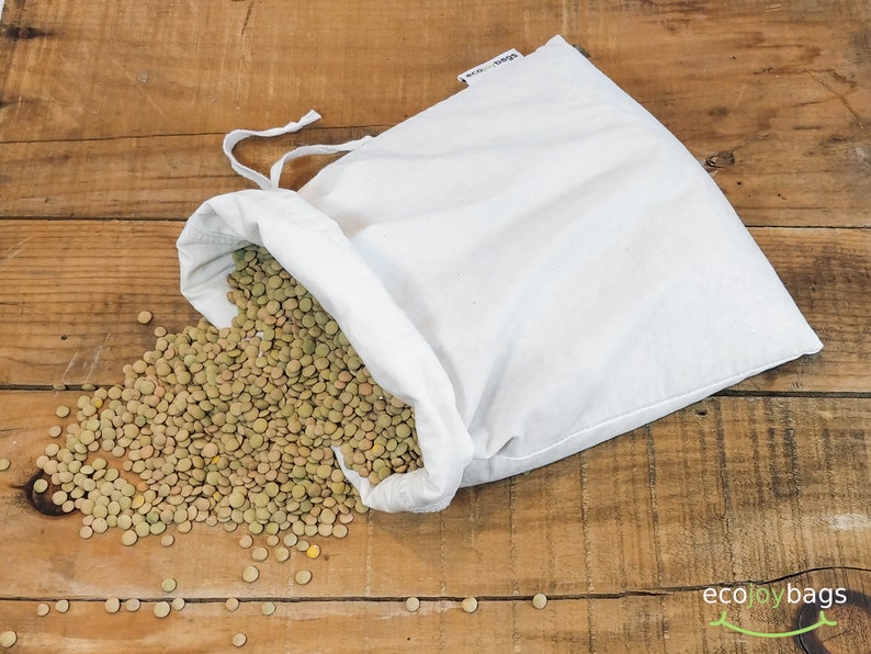 Organic Cotton Reusable bulk food bag, reusable grocery bag, bulk bin, flour bag, nut milk bag, bag with ties image 4