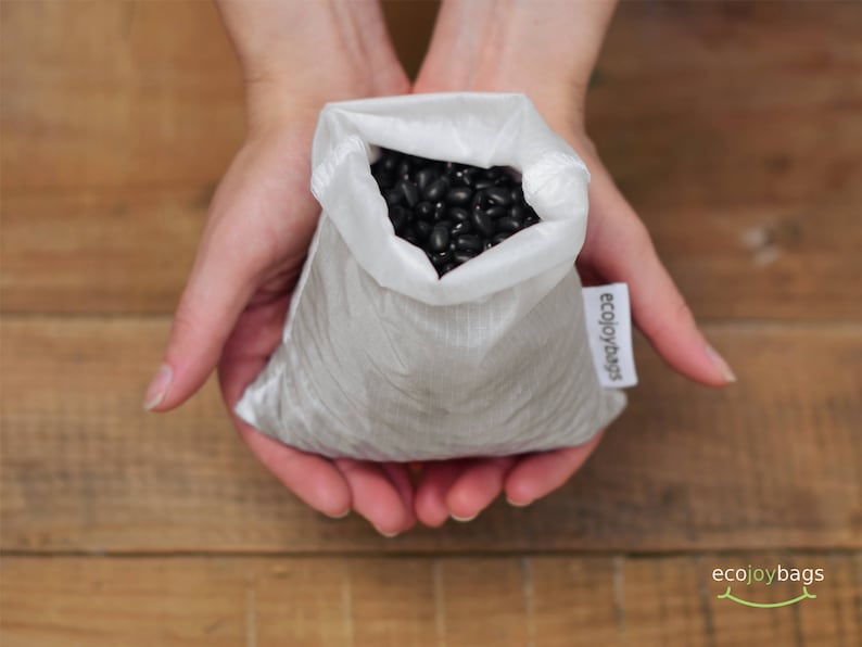 Reusable bulk food bag, bulk bin, flour, spice bag,Set of 3 small reusable grocery bag, ripstop nylon WHITE, image 1