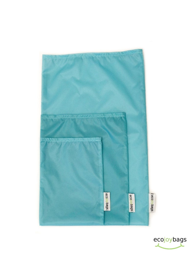 Reusable bulk food bag, Set of 3 small, medium, large reusable food bag, ripstop nylon BLUE turquoise image 4