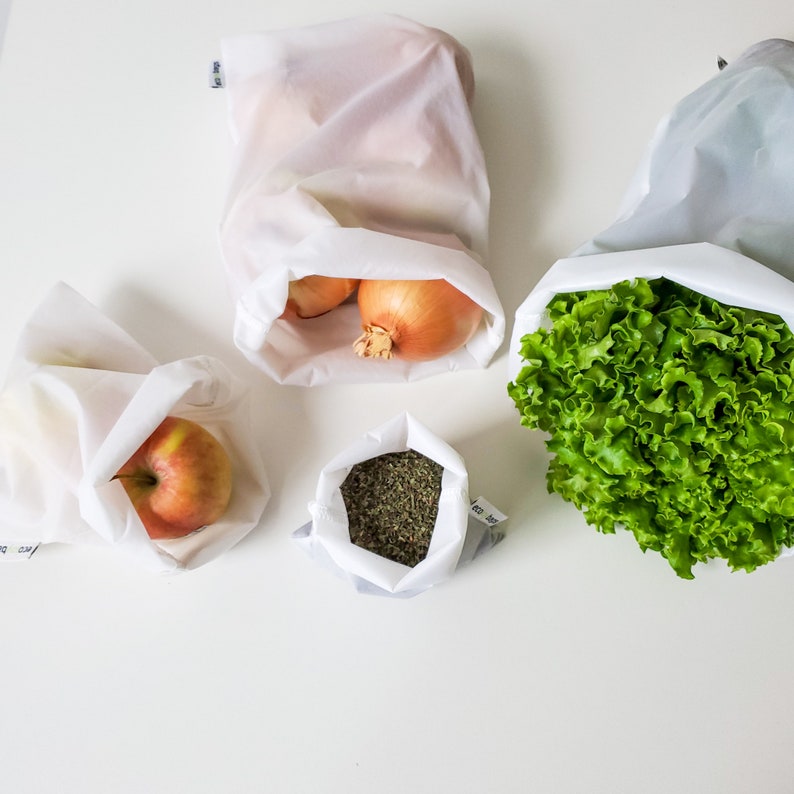 Reusable bulk food bag, bulk bin, flour bag, Set of 3 Large reusable grocery bag, ripstop nylon WHITE image 7