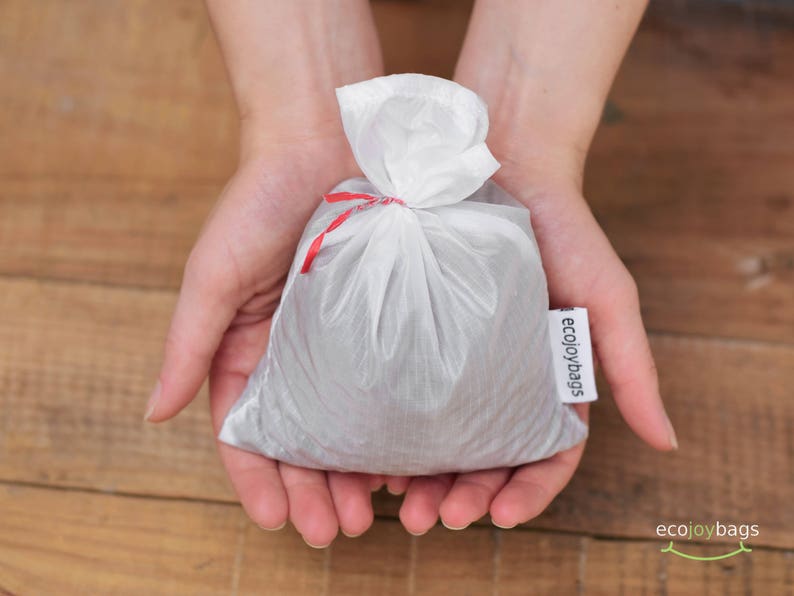 Reusable bulk food bag, bulk bin, flour, spice bag,Set of 3 small reusable grocery bag, ripstop nylon WHITE, image 2