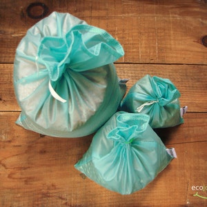 Reusable bulk food bag, Set of 3 small, medium, large reusable food bag, ripstop nylon BLUE turquoise image 3