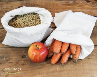Organic Cotton Reusable bulk food bag, Set of 5, reusable grocery bag, nut milk, bulk bin, flour bag, bag with ties