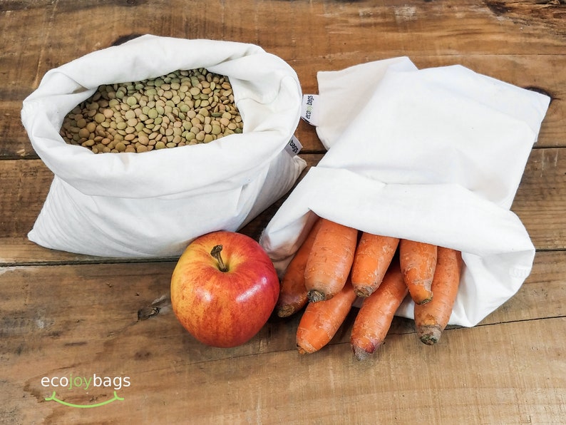 Organic Cotton Reusable bulk food bag, reusable grocery bag, bulk bin, flour bag, nut milk bag, bag with ties image 2