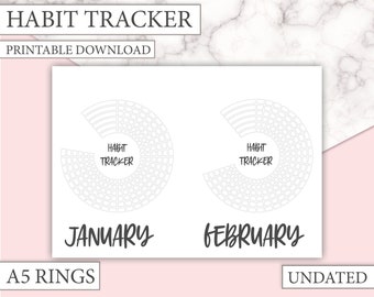 A5 Rings - Circle Habit Tracker - Perfect for tracking habits each month- Undated- Large A5 Planner Insert - Pdf printable download