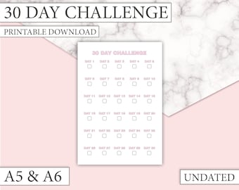 30 DAY YOGA CHALLENGE - Cute pink 30 day challenge printable - Habit tracker printable - Comes in A6 and A5 sizes- Pdf printable download